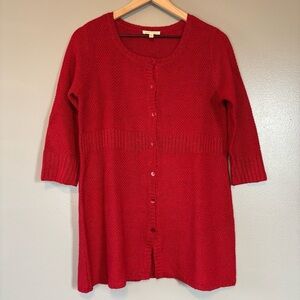Eileen Fisher XS Italian Yarn - 100% Hemp Half Sleeve Knit Cardigan Red